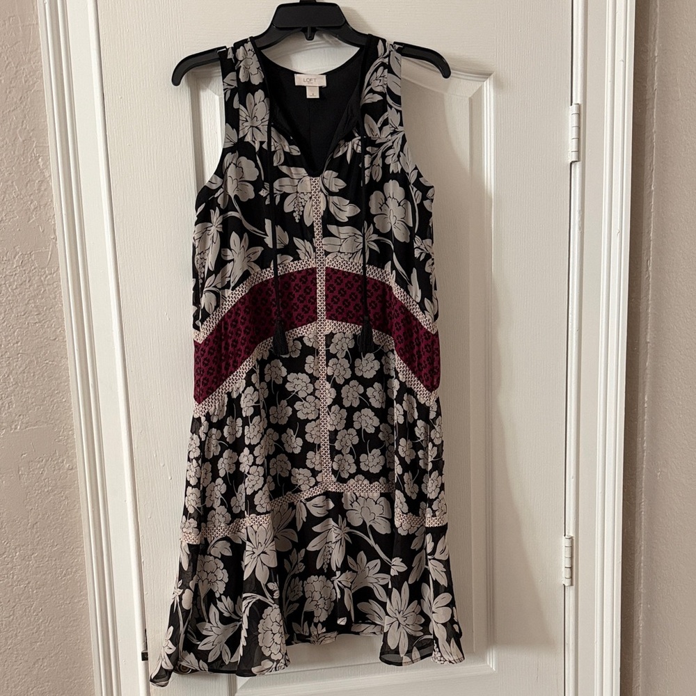 LOFT Black and Cream Floral Mini Dress